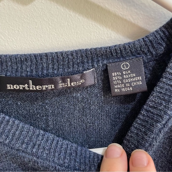 Northern Isles Navy Long Sleeve Shirt Silk Rayon Cashmere Blend Sweater L Men’s - Picture 2 of 6